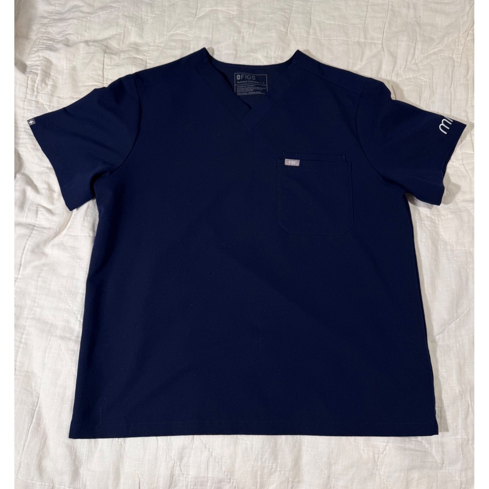 Figs Leon Scrub Top Navy Blue V-Neck Chest Pocket Mens Size L 1000199